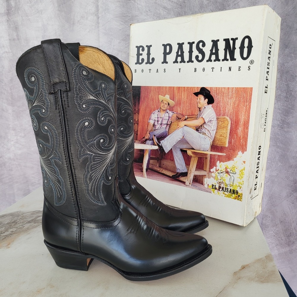 El Paisano Camaleon Western Cowboy Boots Black Men's Size MX 26.5 US 8